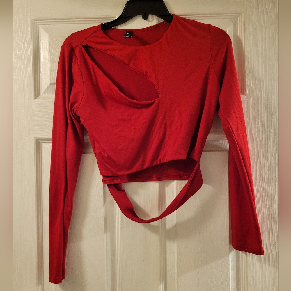 Red Cut-Out Long Sleeve Top